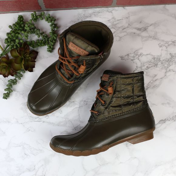 olive green sperry duck boots